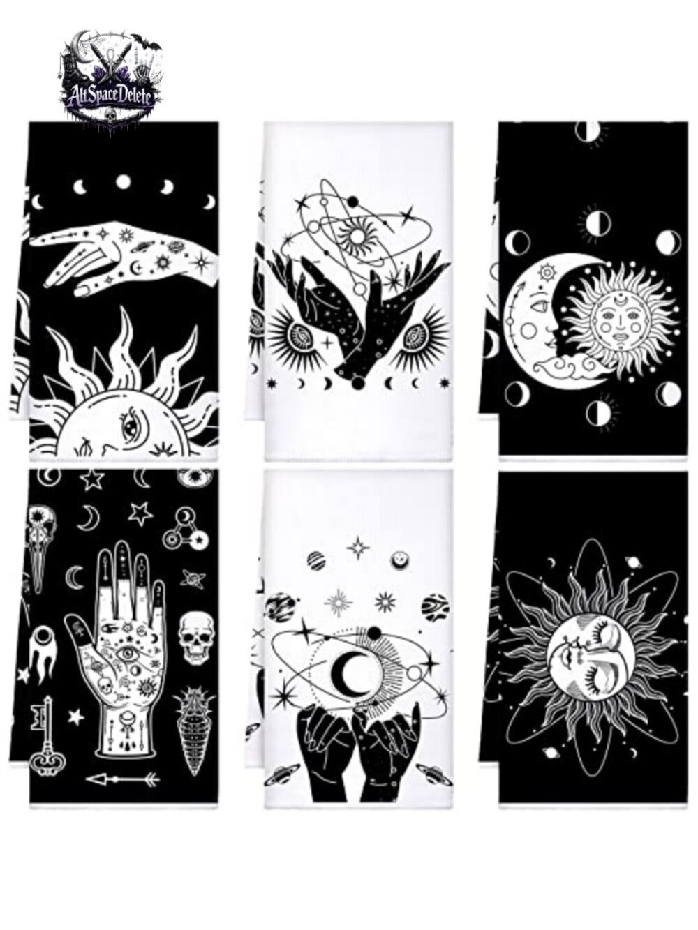 6 Pc Gothic Kitchen Towels Microfiber Tarot Witch Dish Hand Towels 16x24
